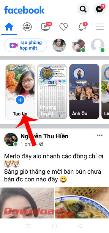 Nhấn vào mục Tạo tin