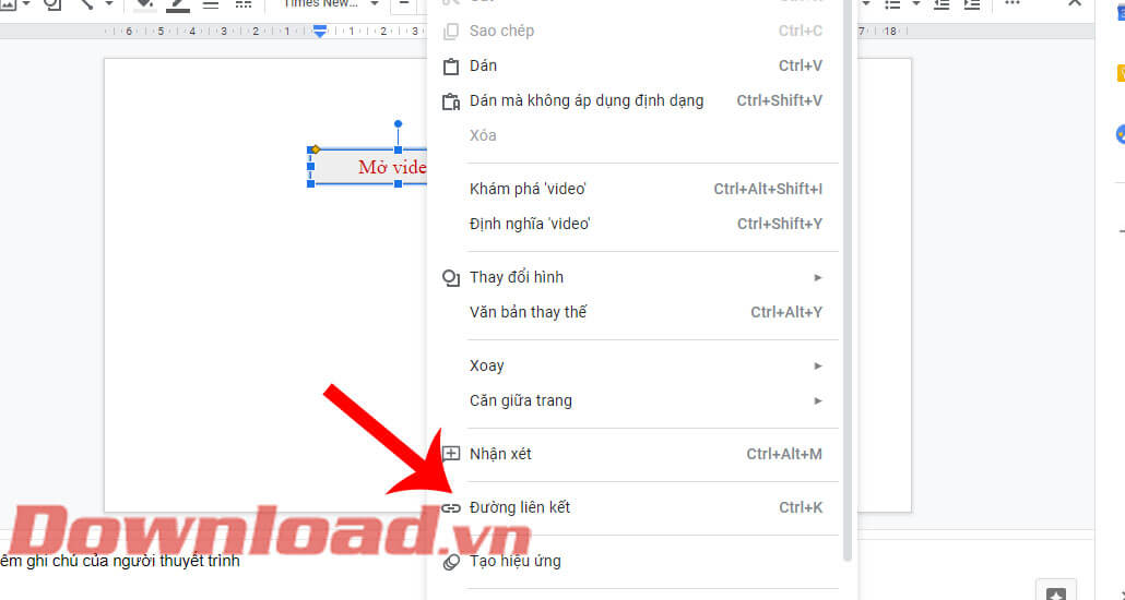 Nhấn vào mục Đường liên kết