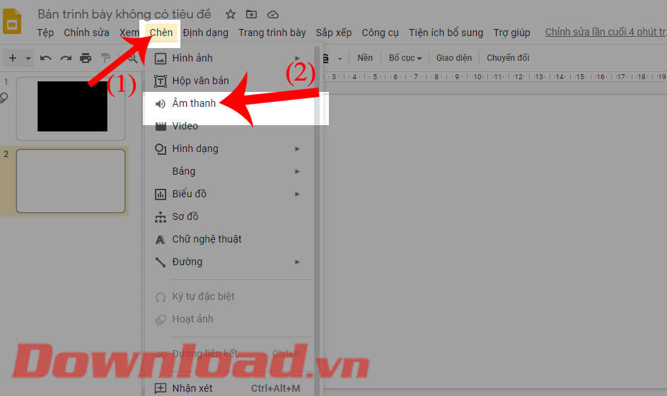 Click vào mục âm thanh