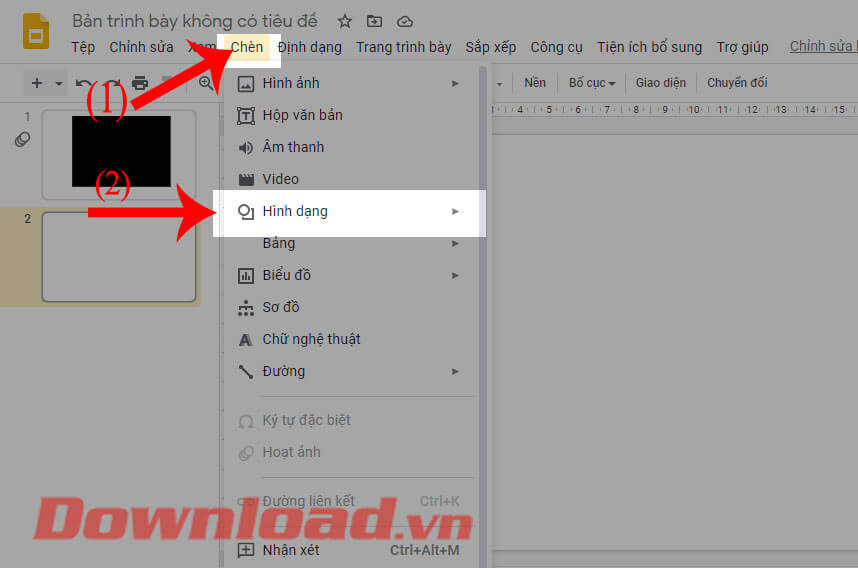 Ấn vào mục Hình dạng