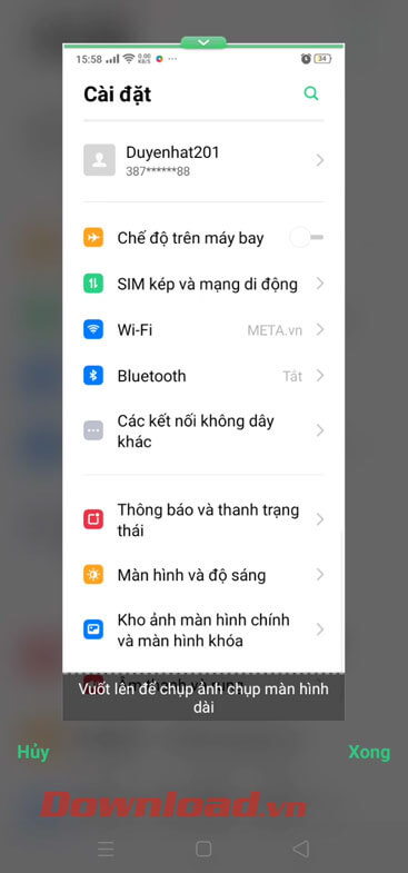 Vuốt màn hình xuống lên