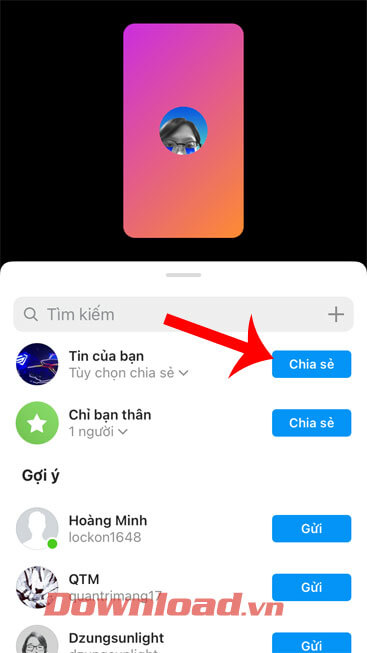 Đăng lên bản tin hoặc gửi cho bạn bè