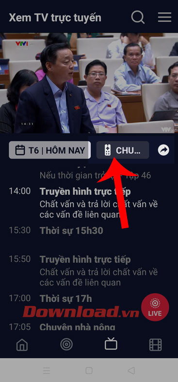Nhấn vào biểu tượng điều khiển Tivi