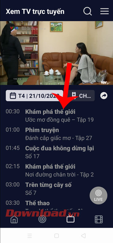 Chọn chương trình phát lại
