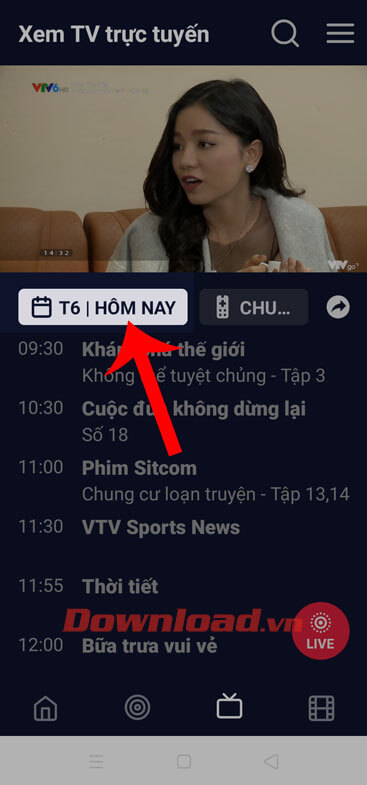 Chạm vào mục Hôm nay 