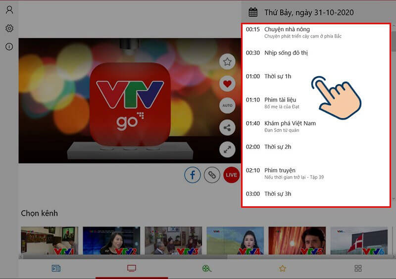 Chọn chương trình muốn xen lại 
