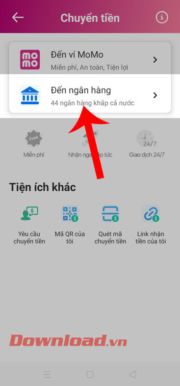 Nhấn vào mục Đến ngân hàng
