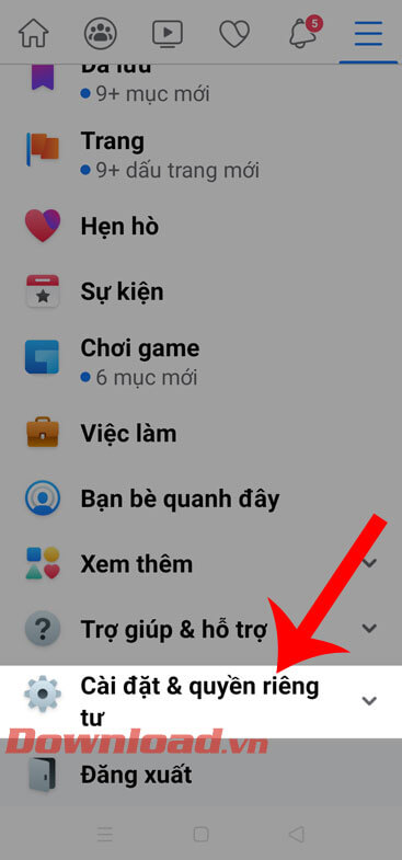 Ấn vào mục Cài đặt & quyền riêng tư