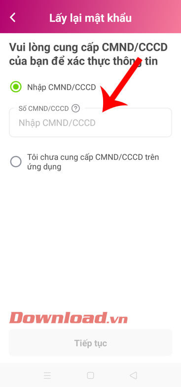 Nhập số CMTND hoặc CCCD
