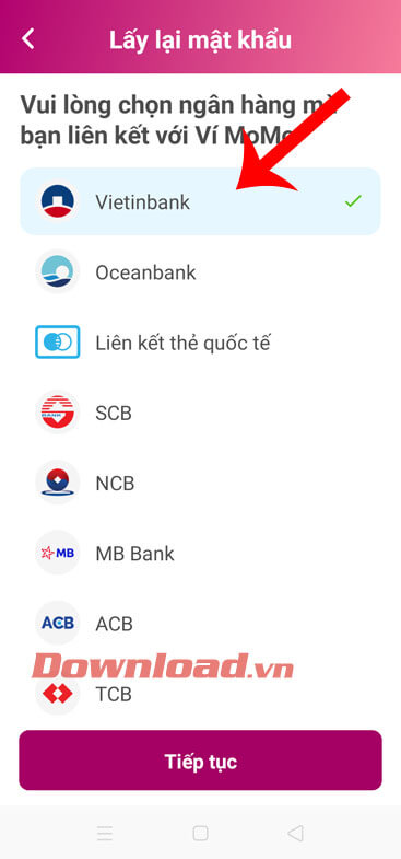 Chọn liên kết ngân hàng