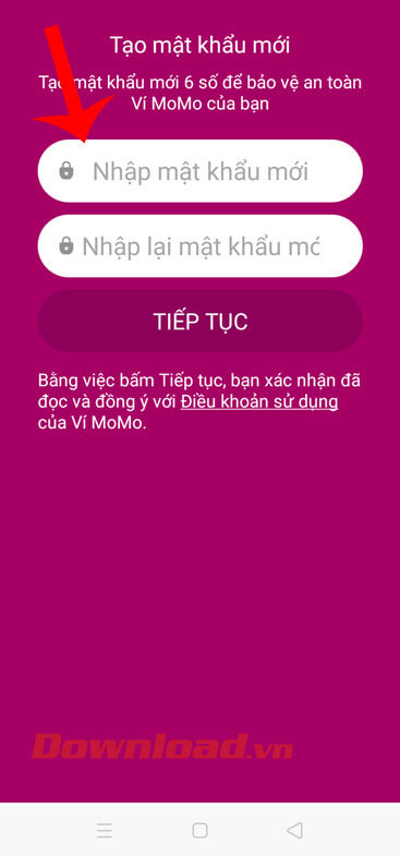 Thiết lập mật khẩu mới