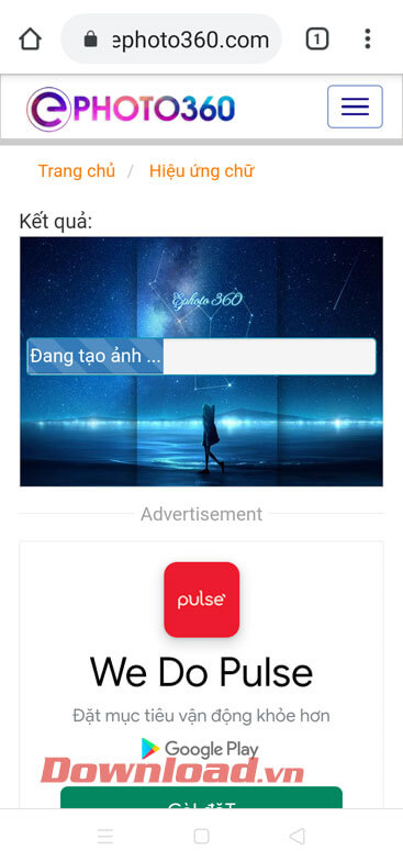 Đợi một lát để hệ thống tạo ảnh 