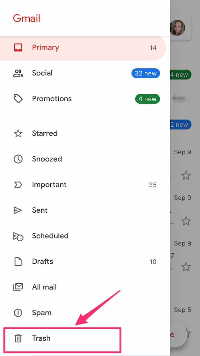 Menu chính của Gmail