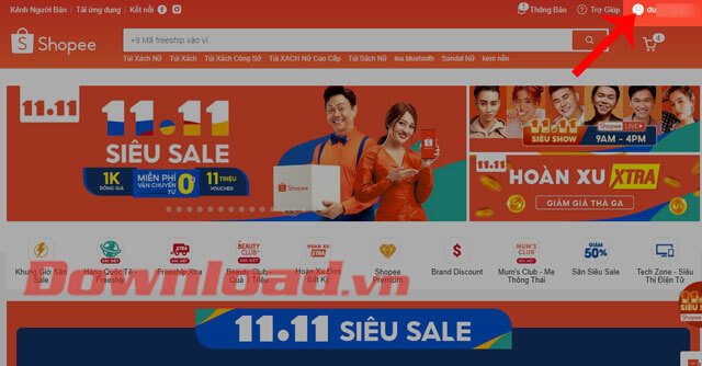 Nhấn vào biểu tượng tài khoản 