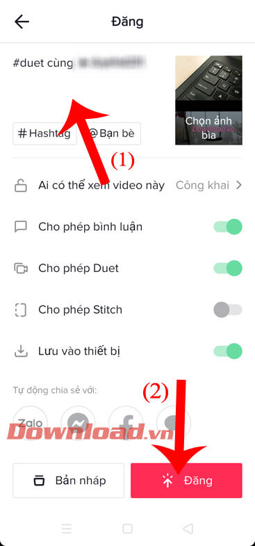 Viết Caption và ấnn út Đăng 