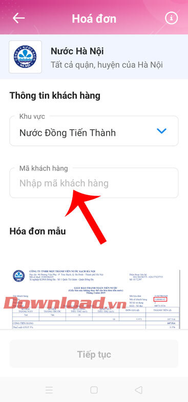 Nhập mã khách hàng 