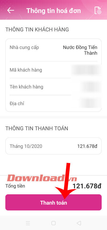 Ấn nút Thanh toán 
