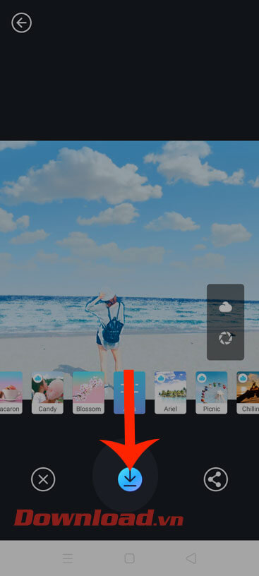 Chạm vào biểu tượng mũi tên đi xuống