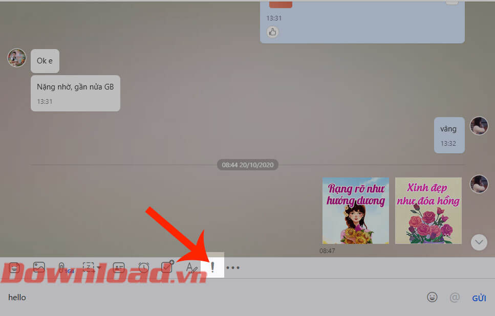 Nhấn vào biểu tượng dấu chấm than