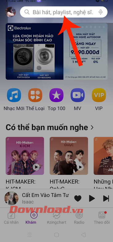 Nhấn vào ô tìm kiếm