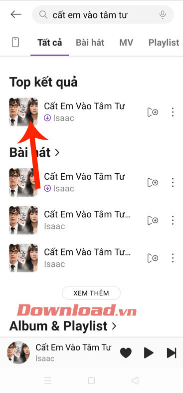 Nhấn vào bài hát 