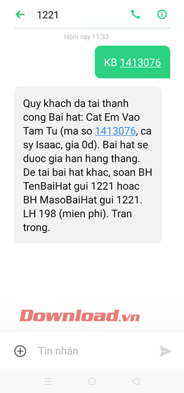 Đăng ký nhạc chờ thành công