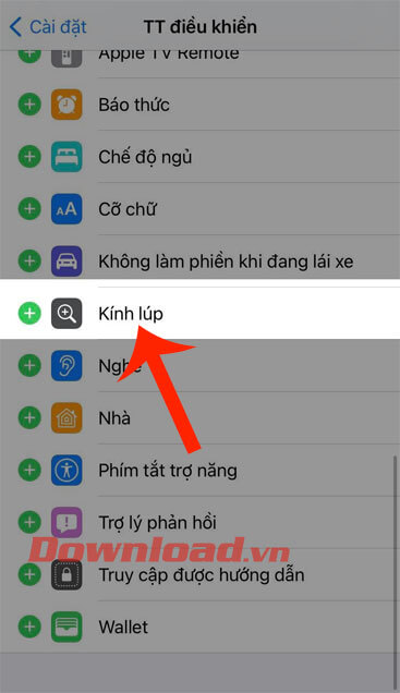 Thêm mục Kính lúp