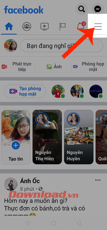 Nhấn vào biểu tượng ba dấu gạch ngang