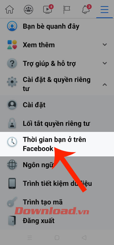 Chạm vào mục Thời gian bạn ở trên Facebook