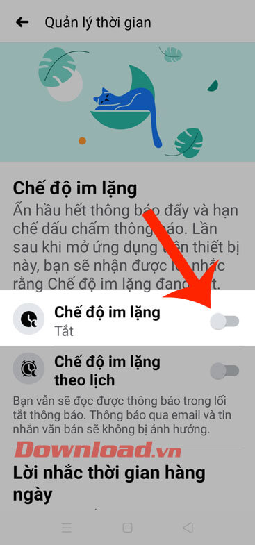 Bật công tắc tại mục Chế độ im lặng