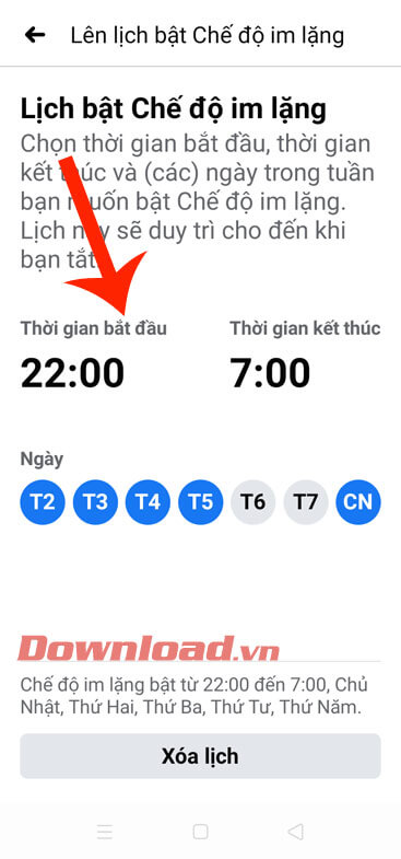 Đặt thời gian bắt đầu và kết thúc