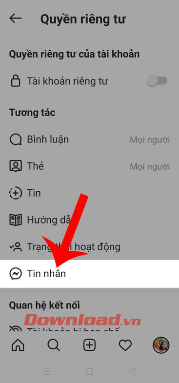 Chạm vào mục Tin nhắn