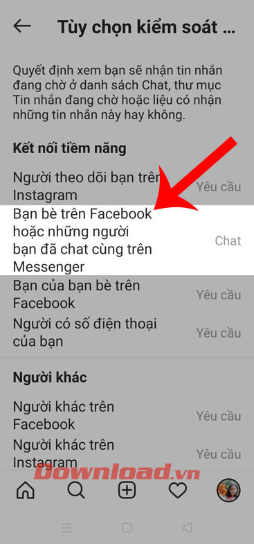 Ấn vào mục Bạn bè trên Facebook hoặc những người bạn đã chat cùng trên Messenger