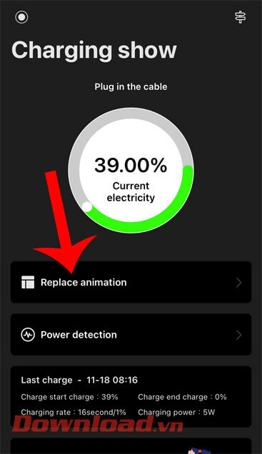 Nhấn vào mục Replace animation