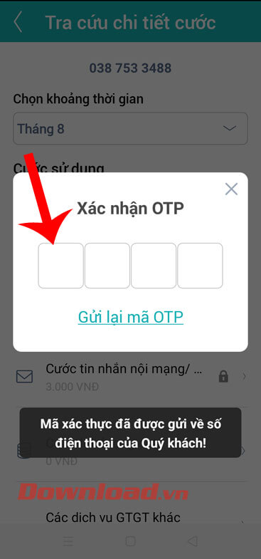 Điền mã OTP