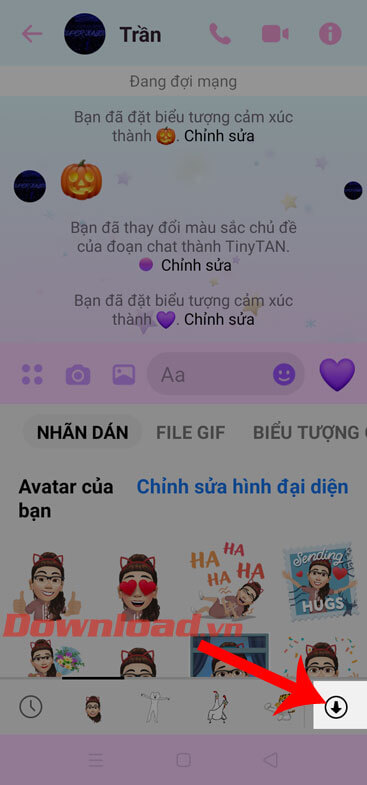 Nhấn vào biểu tượng mũi tên