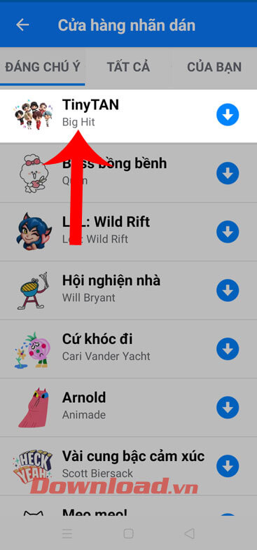 Chạm vào mục TinyTan