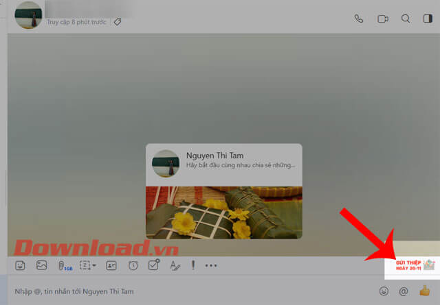 Nhấn vào mục Gửi thiệp 20/11