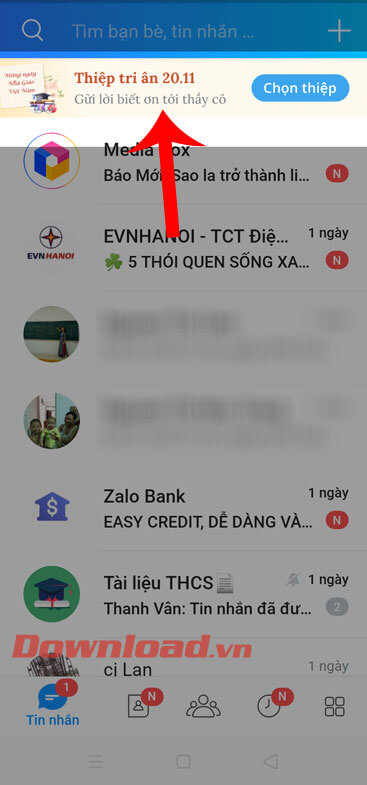 Nhấn vào mục Thiệp tri ân 20/11