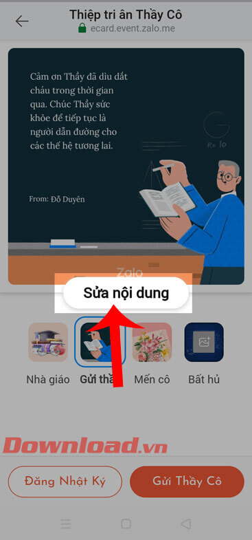 Ấn vào mục Sửa nội dung 