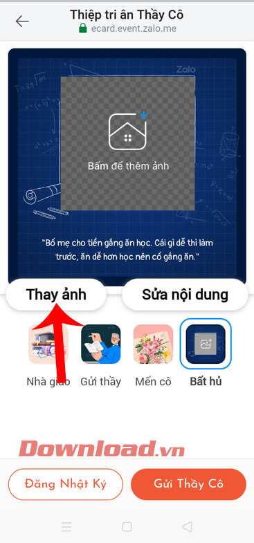 Ấn vào nút Thay ảnh