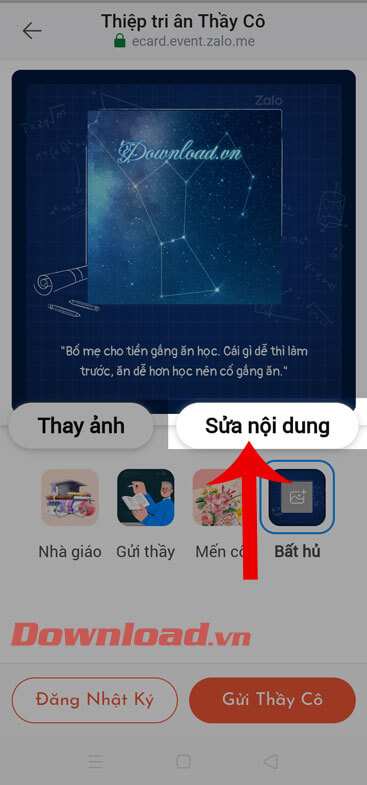 Nhấn vào mục Sửa nội dung 