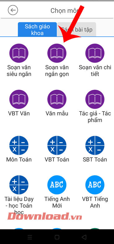 Nhấn vào môn học