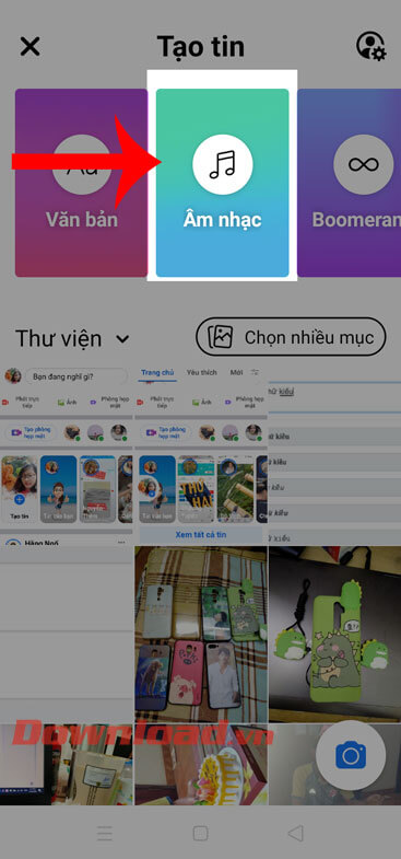 Ấn vào mục Âm nhạc