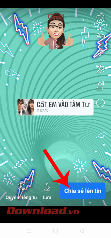 Ấn nút Chia sẻ lên tin 