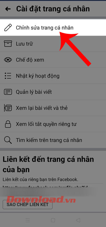 Chạm vào mục Chỉnh sửa trang cá nhân