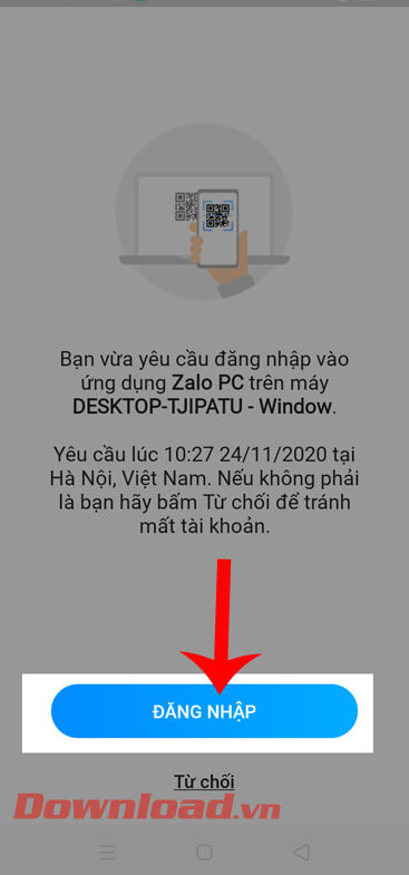 Nhấn nút Đăng nhập