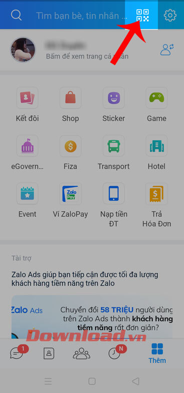 Nhấn vào biểu tượng QR Code