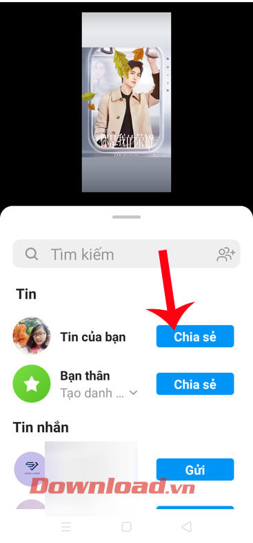 Ấn vào nút Chia sẻ