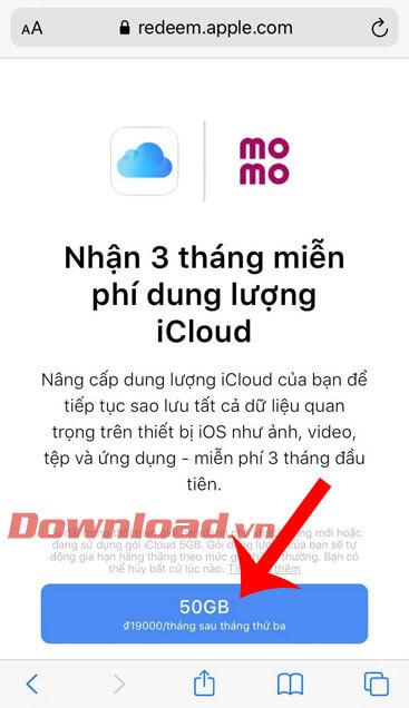 Nhận dung lượng từ MOMO